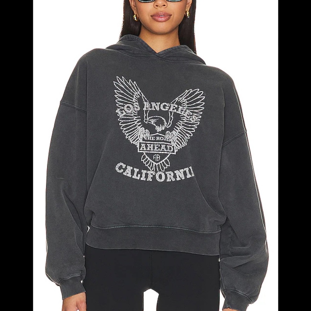 Anine Bing Alec Hoodie White Eagle - Washed Black size small